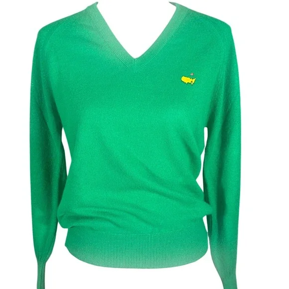 Vintage Augusta National Golf Shop Sweater Women M Green Masters V-Neck USA RARE - Picture 1 of 8